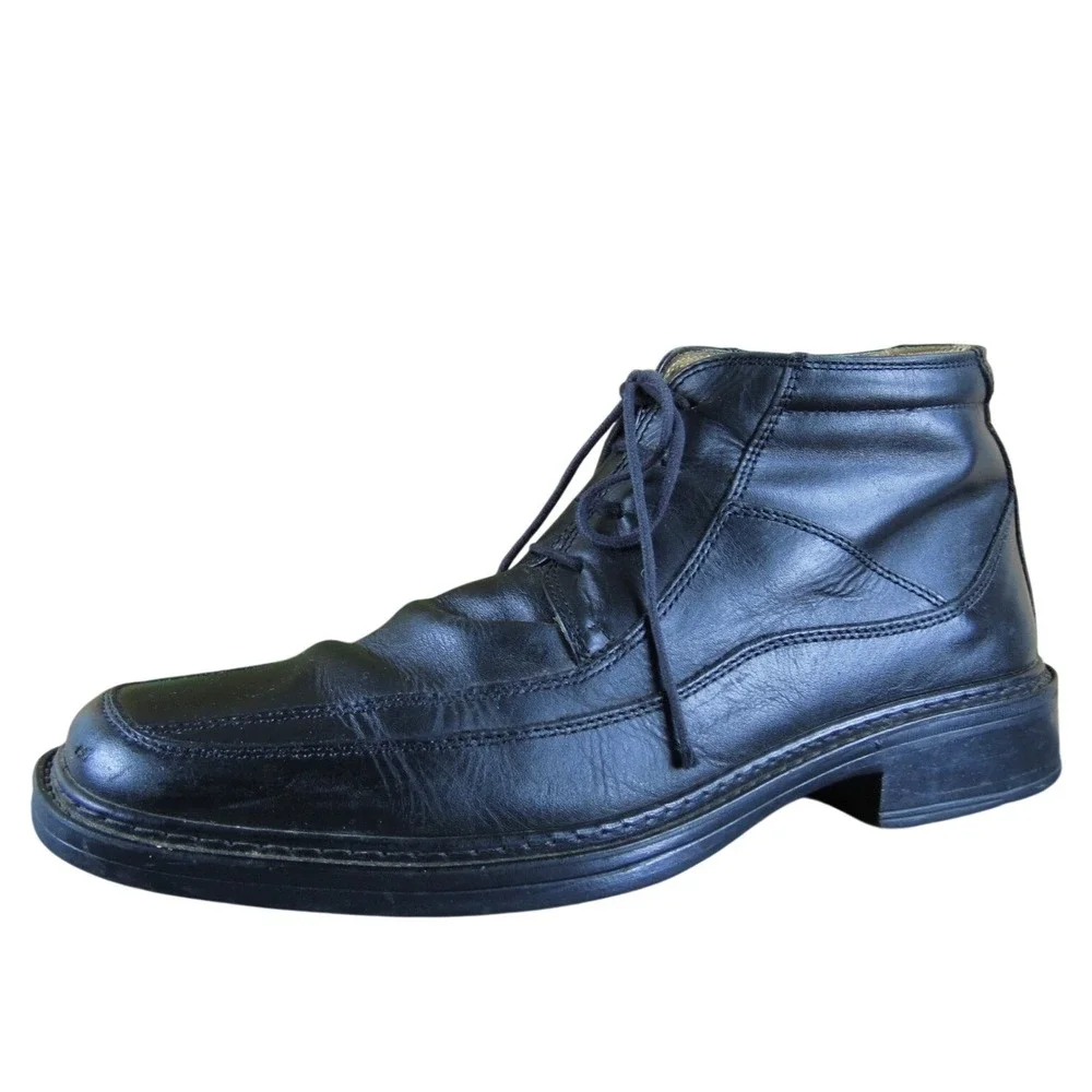 Structured Leather Ankle Boots Mens Black Lace Up Dress Casual Made in Italy 9 D